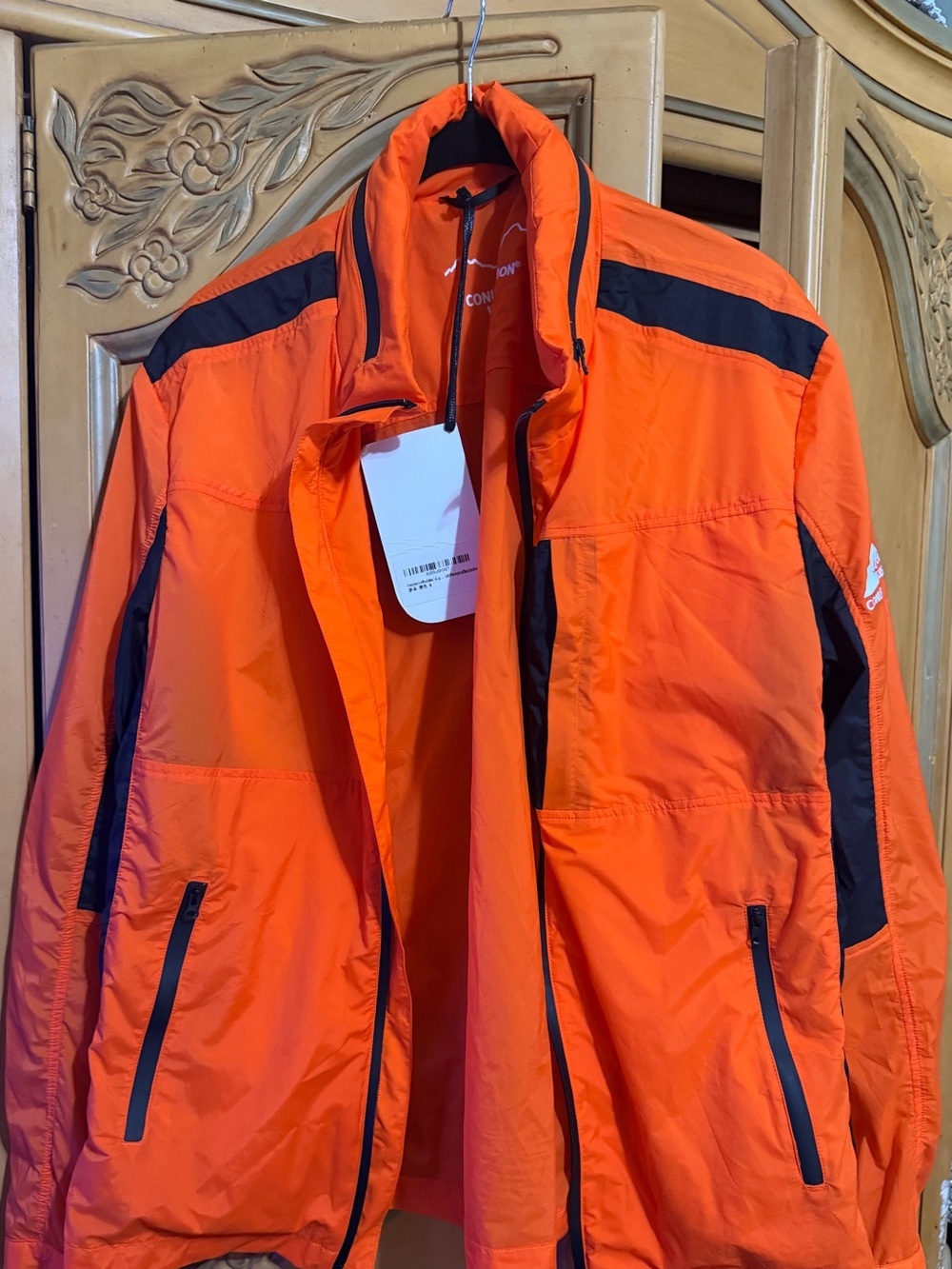 High-Visibility Orange Waterproof lightweight Jacket with zip up hood - Picture 8 of 8